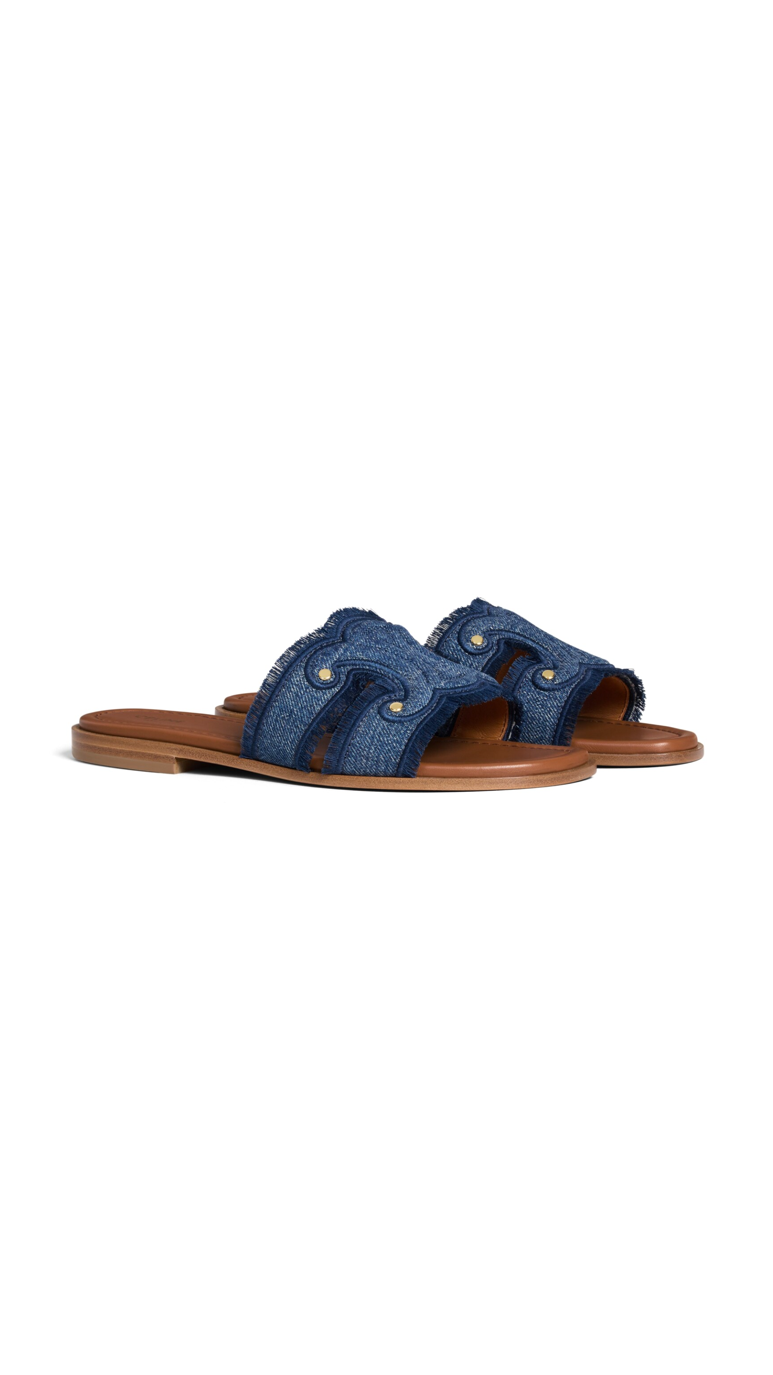 Marina Fringed Mule in Denim - Blue