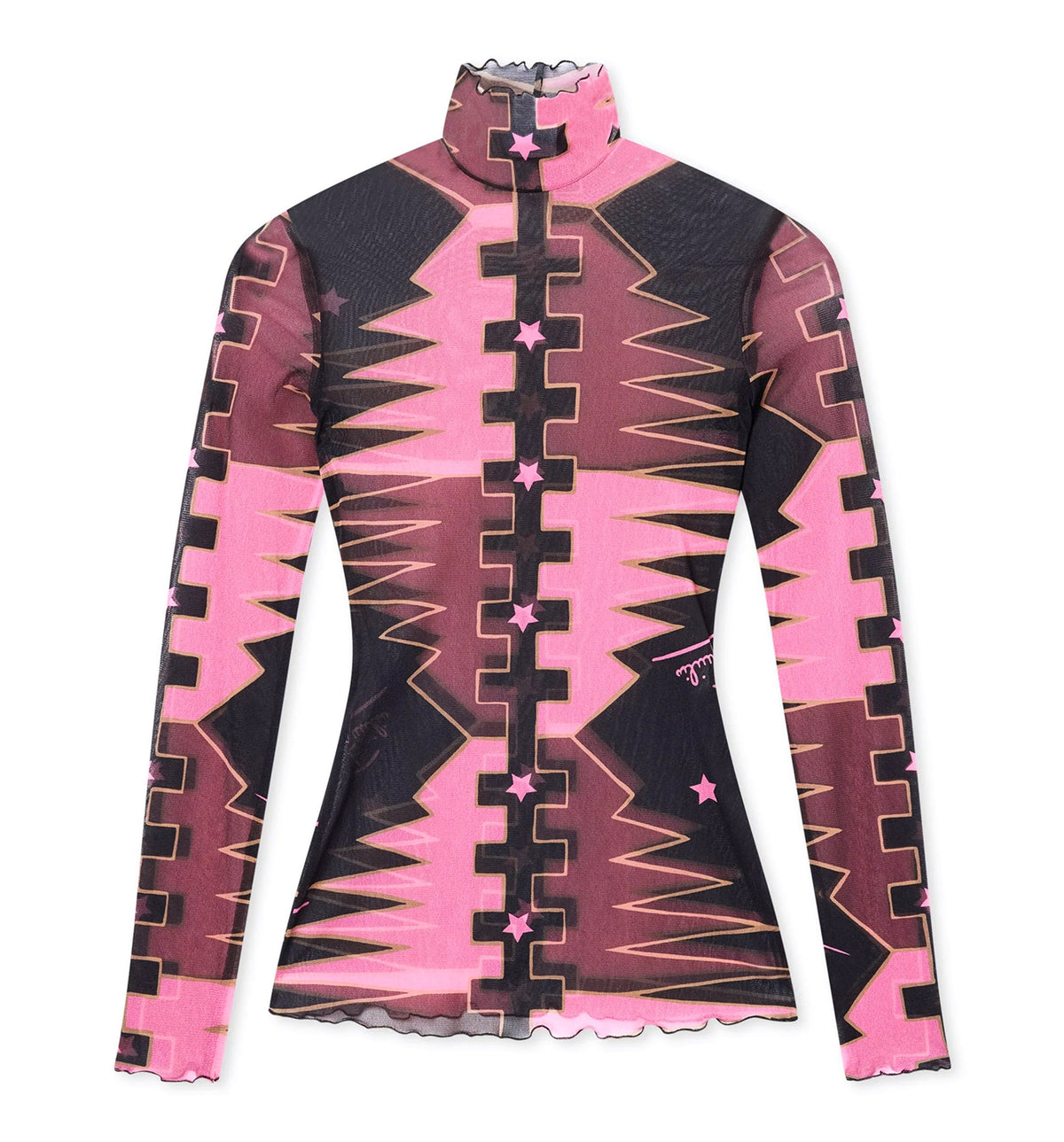 Valdimontone Print High-Neck Tulle Top