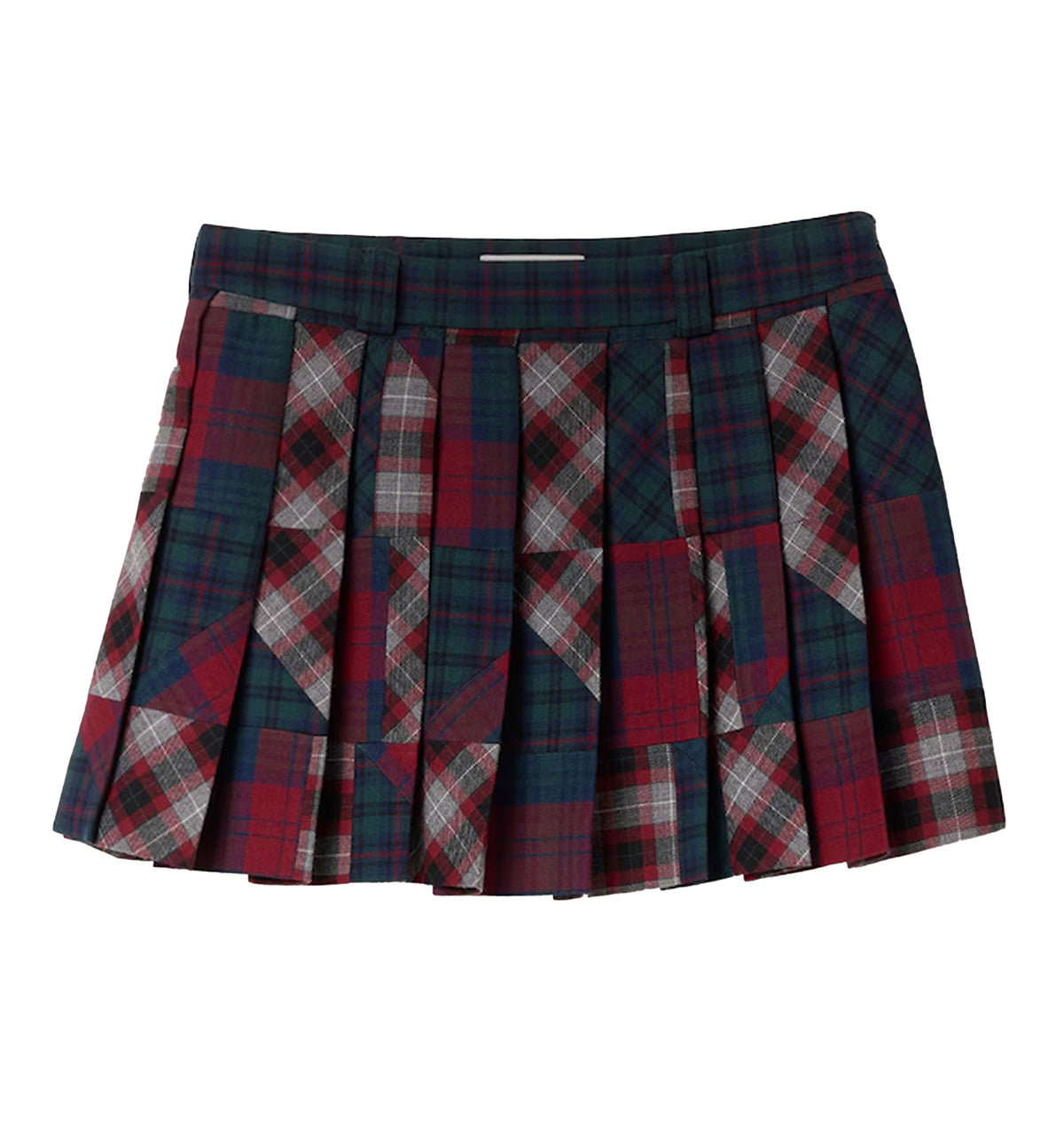 Pleated Plaid Patchwork Miniskirt