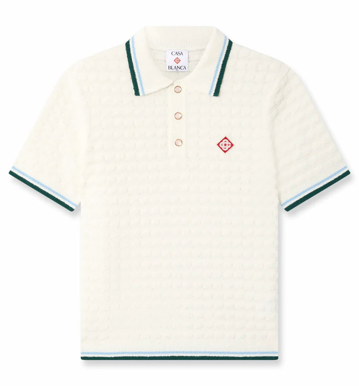 White Boucle Short Sleeve Polo Shirt