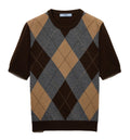 Short-sleeved argyle cashmere sweater