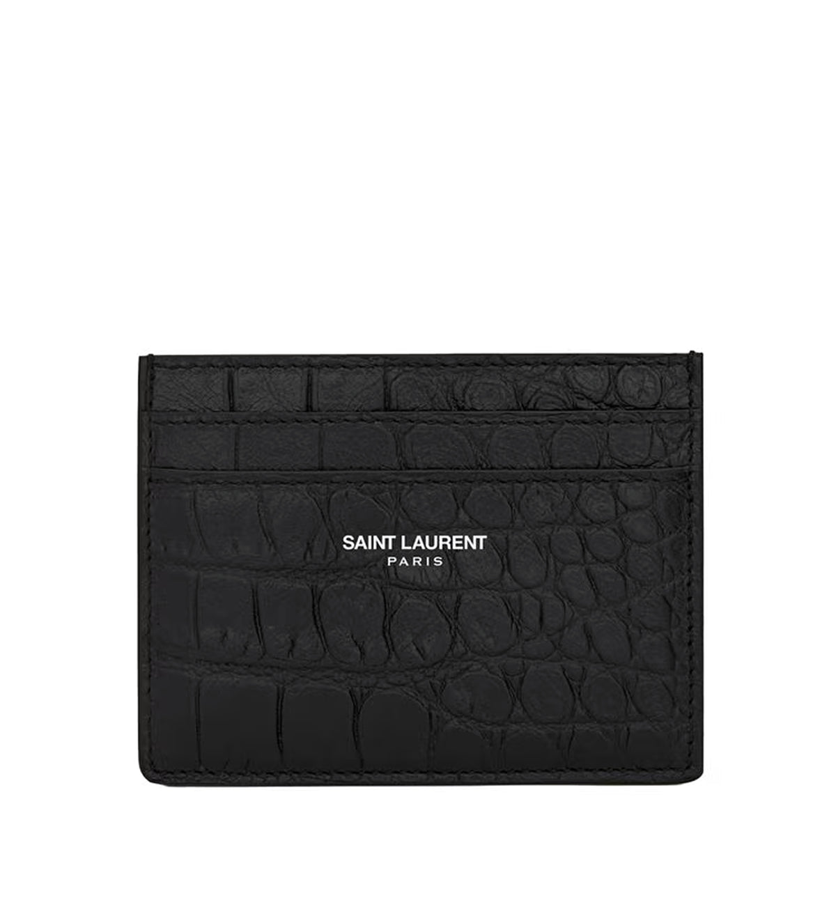 Saint Laurent Paris Credit Card Case In Crocodile-Embossed Leather