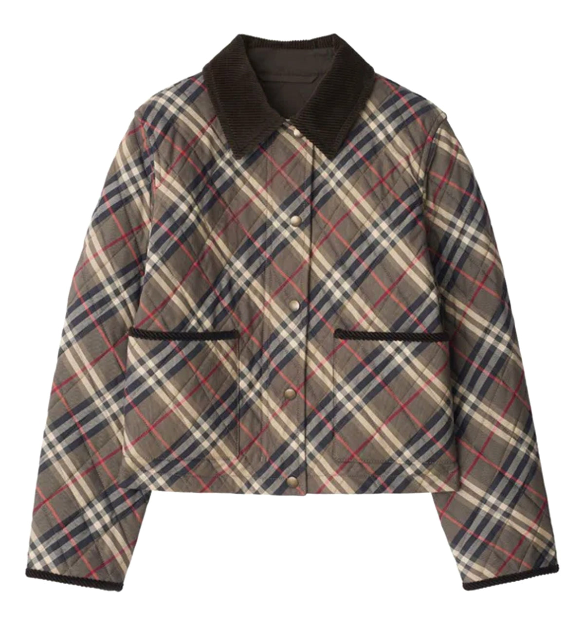 Cropped Check Quilted Cotton Jacket