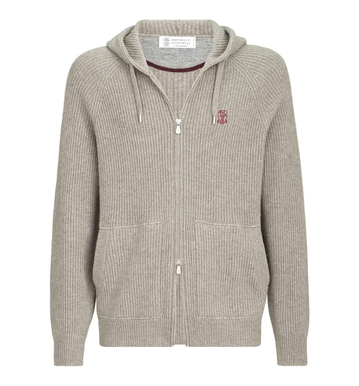 Cashmere English rib hooded knit sweatshirt with logo and zipper