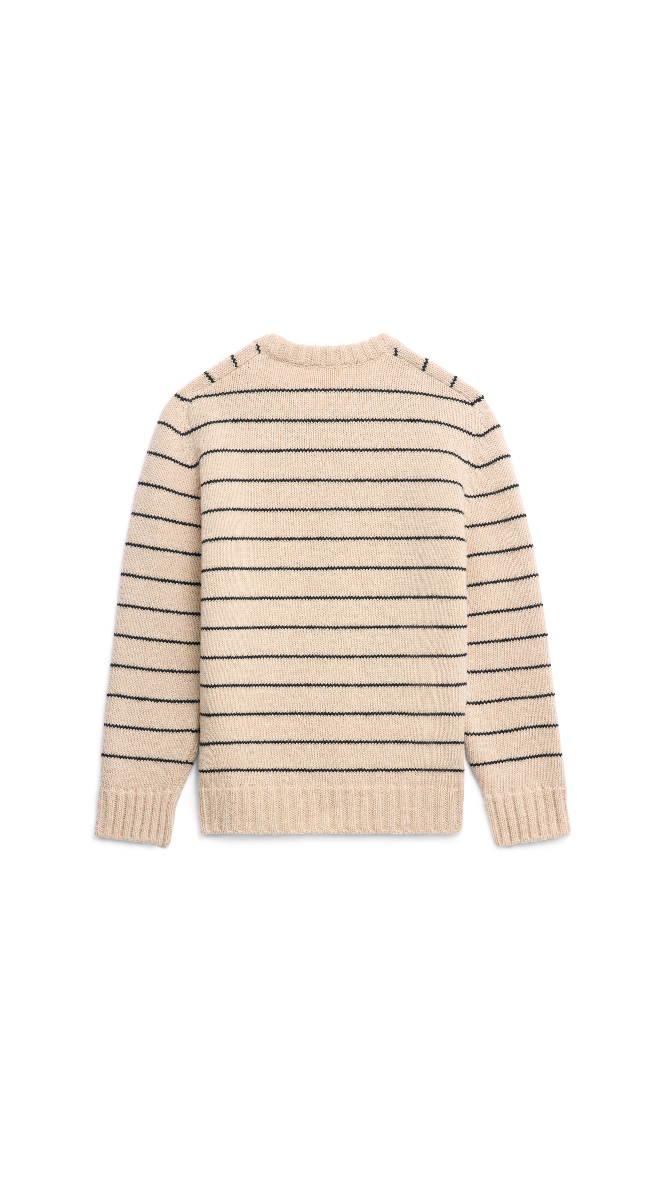 Triomphe Crew Neck Sweater in Striped Wool - Vanilla Black