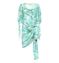 Silk Dress With Multicolor Floral Print In Blue