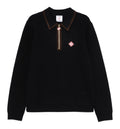 Navy Wool Waffle Stitch Long Sleeve Polo Shirt