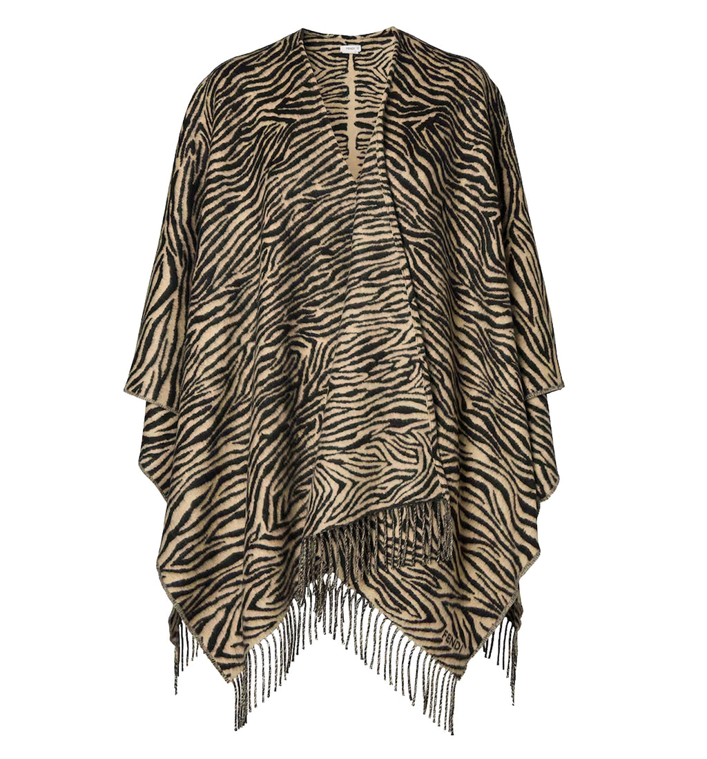 Wool Poncho with Tiger Animalier Print -