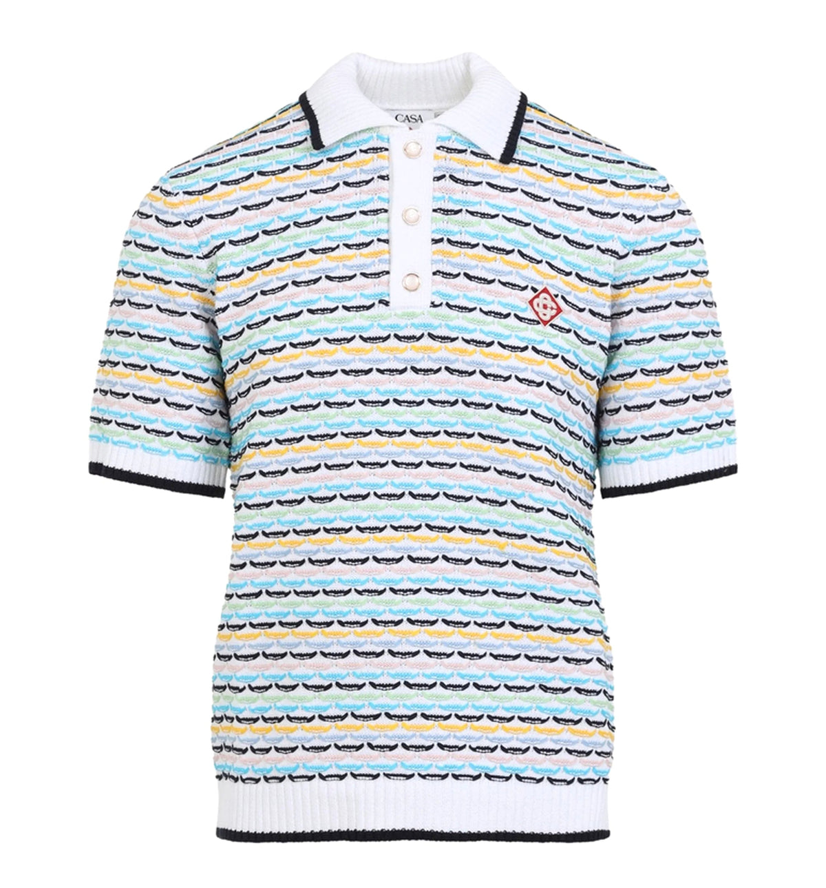 White Tuck Stitch Short Sleeve Polo Shirt
