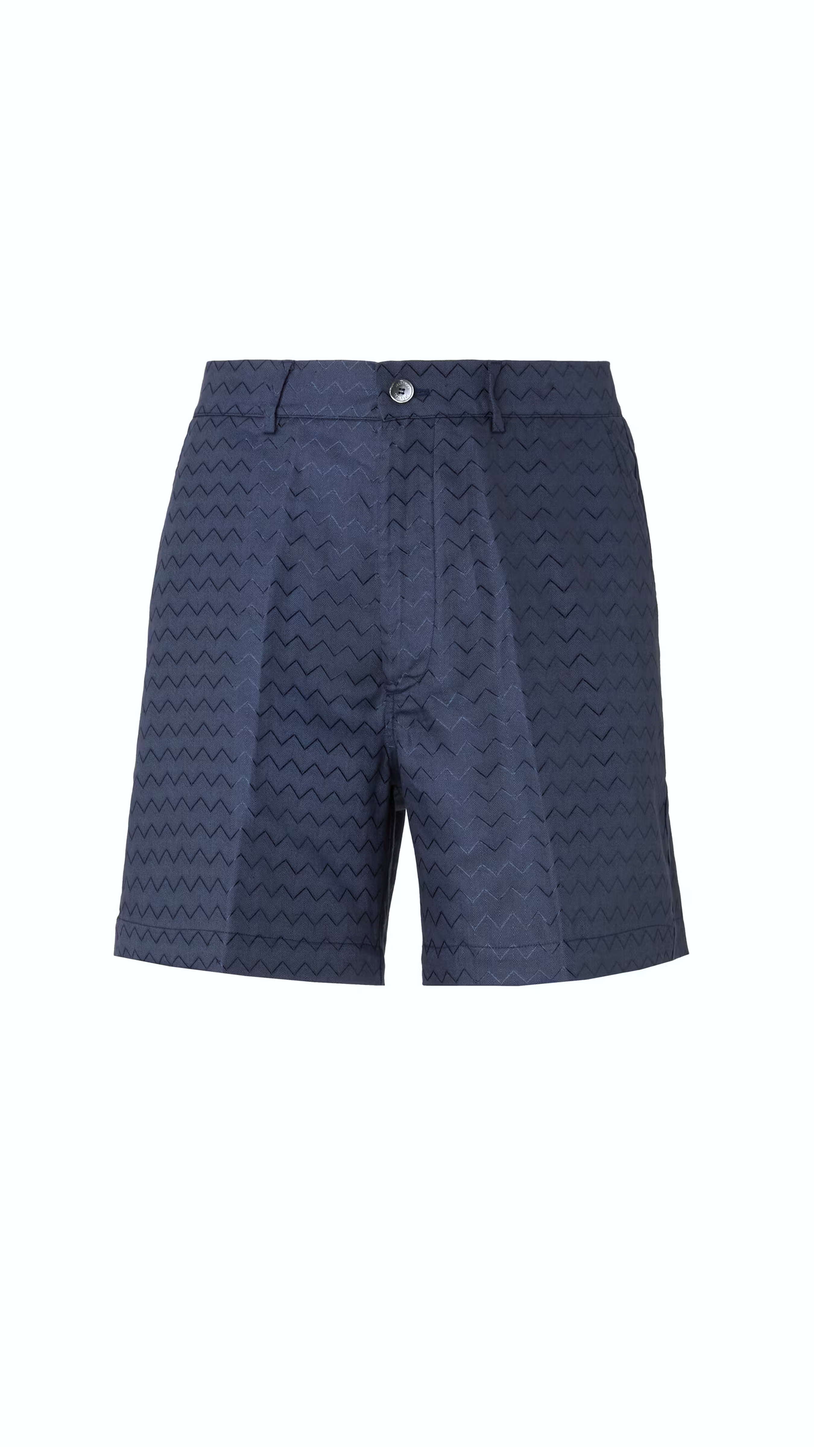 Tailored Shorts In Cotton, Viscose And Linen With Shiny Zigzag Pattern - Blue