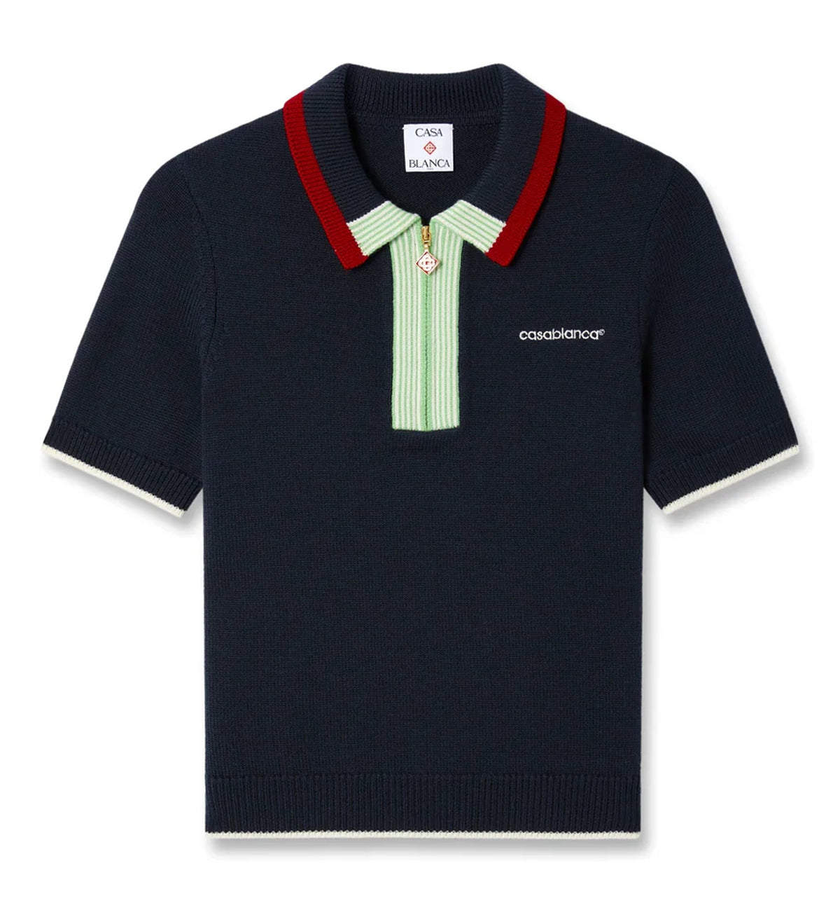 Navy Merino Short Sleeve Polo Shirt
