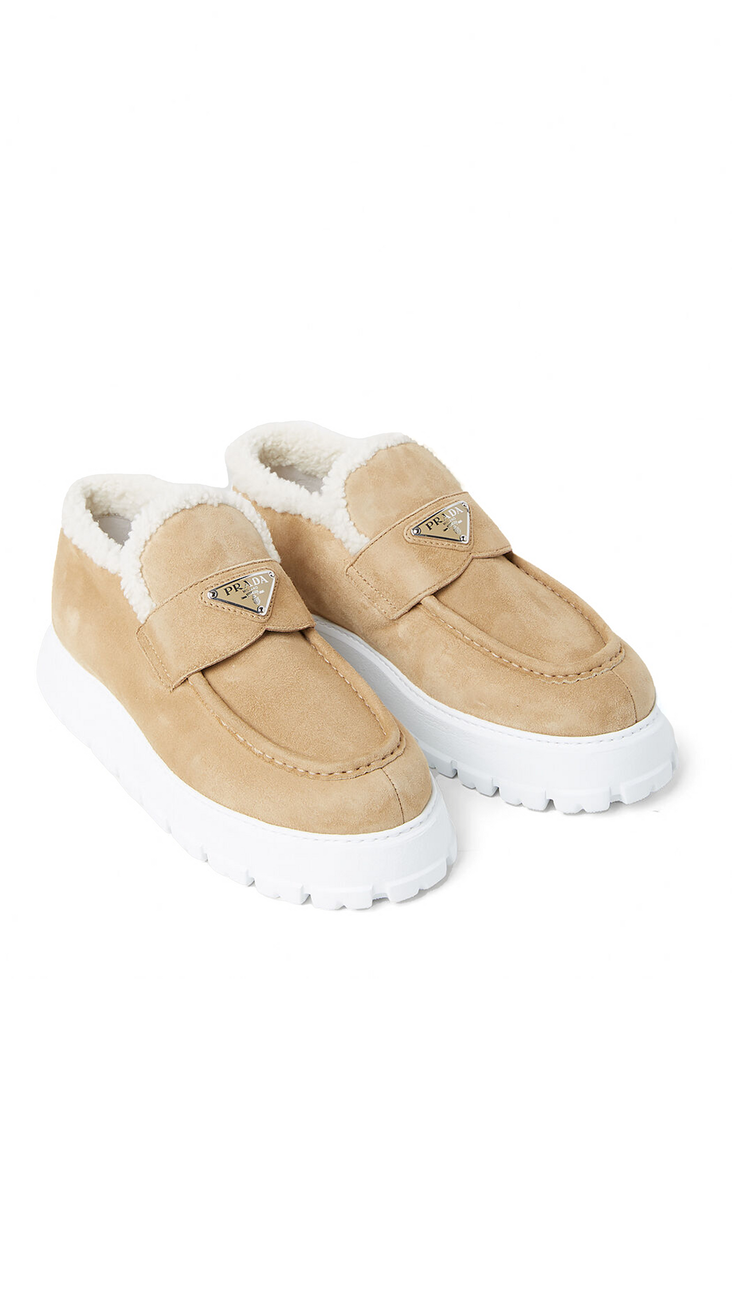 Suede Flatform Loafers with Shearling Lining - Ecru