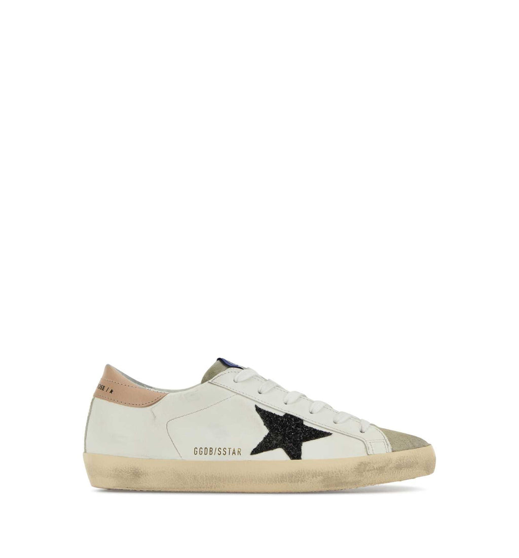 Super-Star Sneakers With Black Glitter Star And Pink Heel Tab