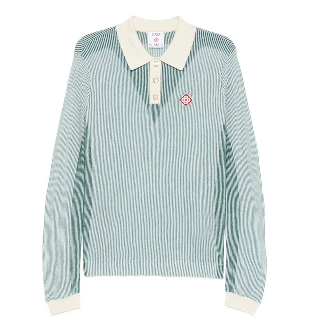 Green Ribbed-Knit Logo-Patch Polo Shirt