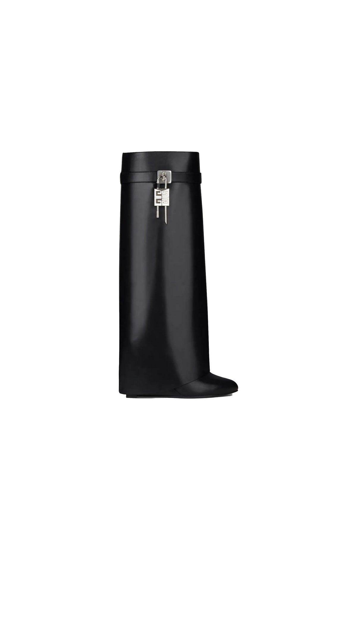 Shark Lock Wide Leather Boots - Black