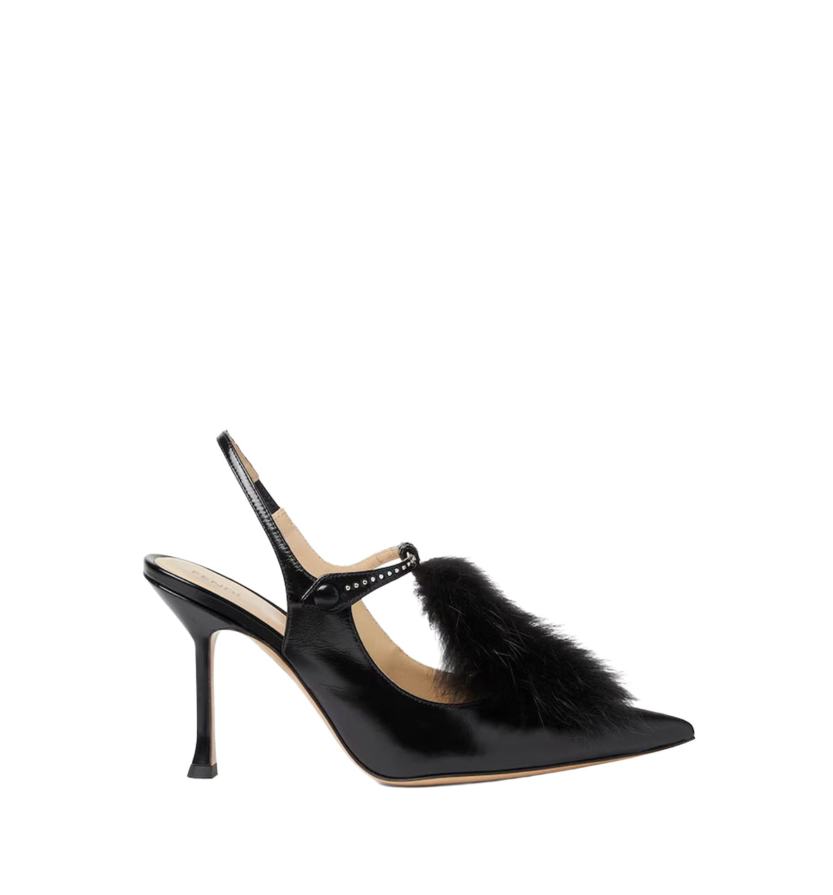 Fendi Noir Black Leather Slingbacks