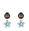 Flower-pendant logo-plaque earrings