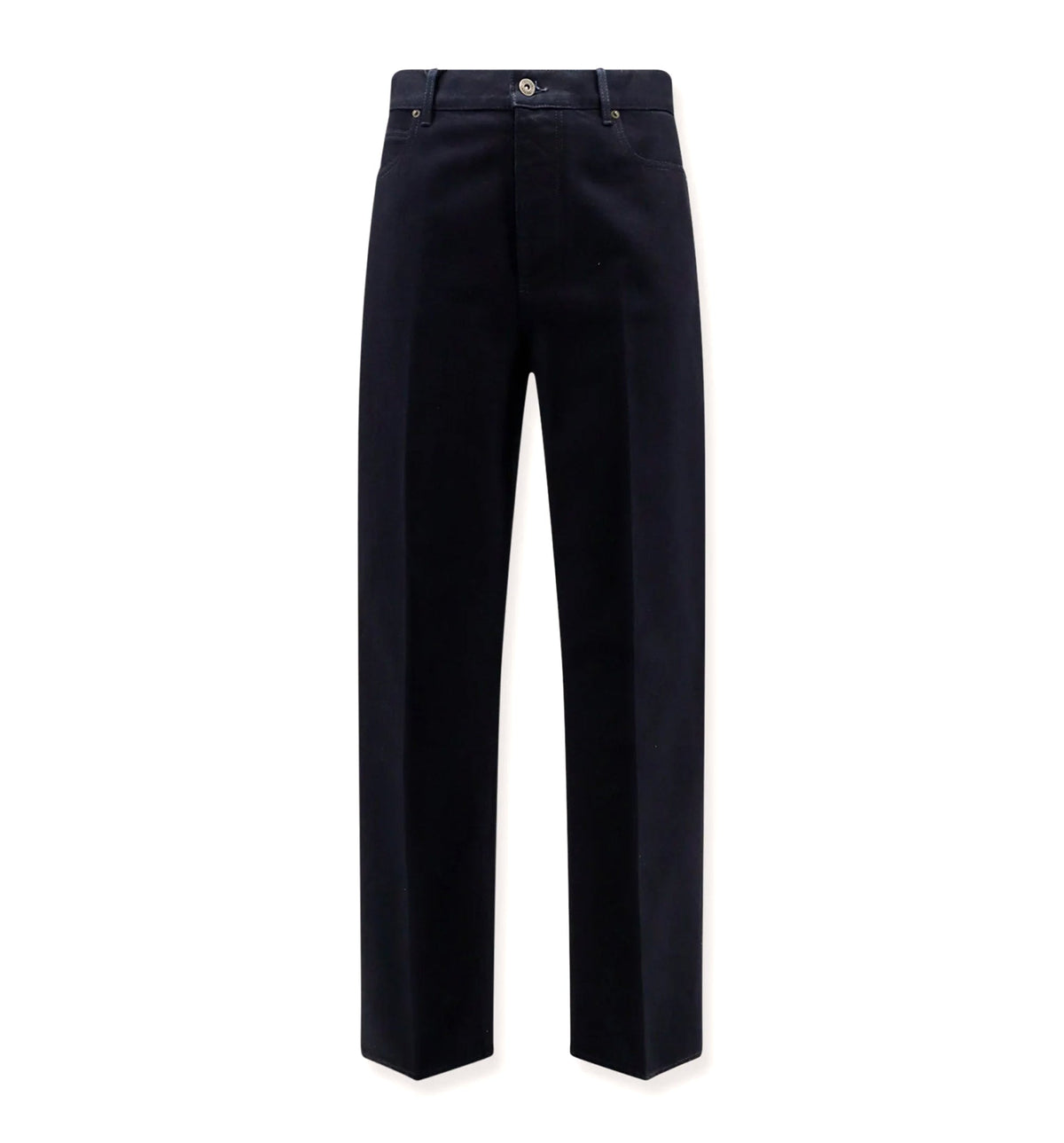 Jeans with leather patch with embossed Intrecciato motif