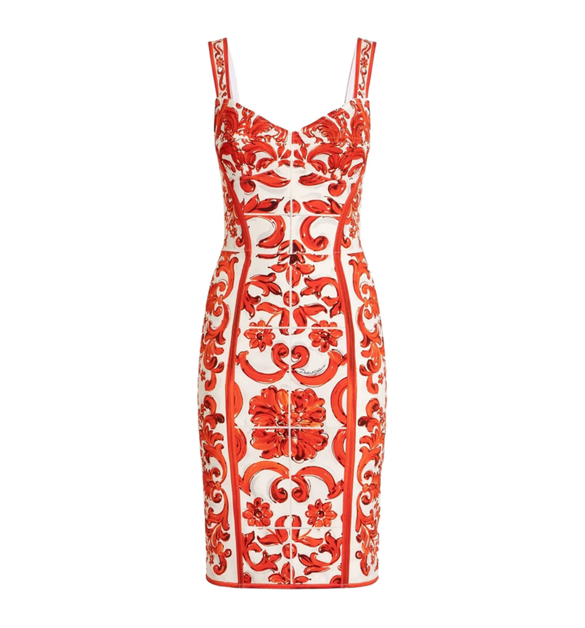 Majolica-Print Charmeuse Short Dress