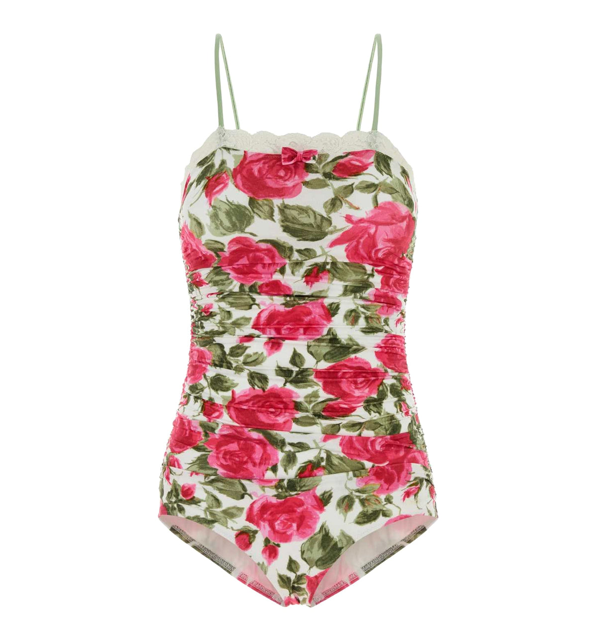 Rose-print ruched bodysuit
