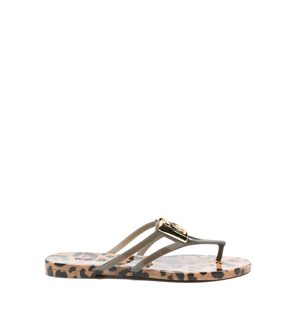 Rubber Beachwear Slides With Logo And Leo Print