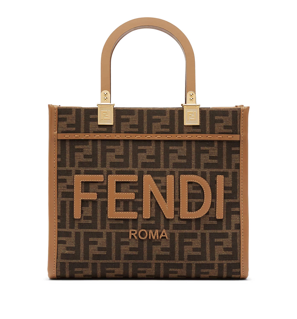 Sunshine Small Brown FF Jacquard Fabric Bag