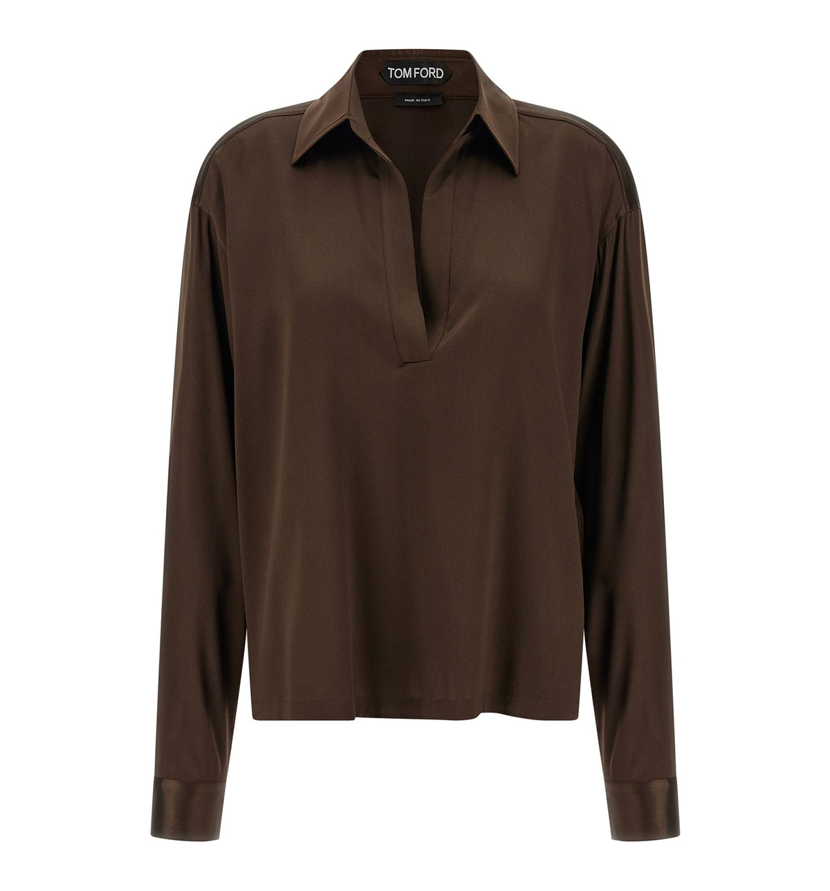 Stretch Silk Satin Polo With Tonal TF Embroidered Logo