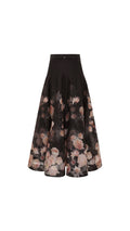 Crush Flared Midi Skirt - Black Floral