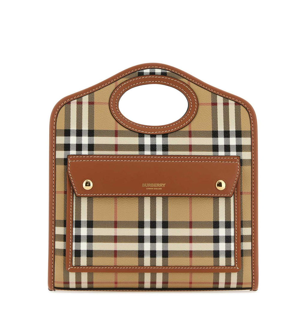 Check And Leather Mini Pocket Bag