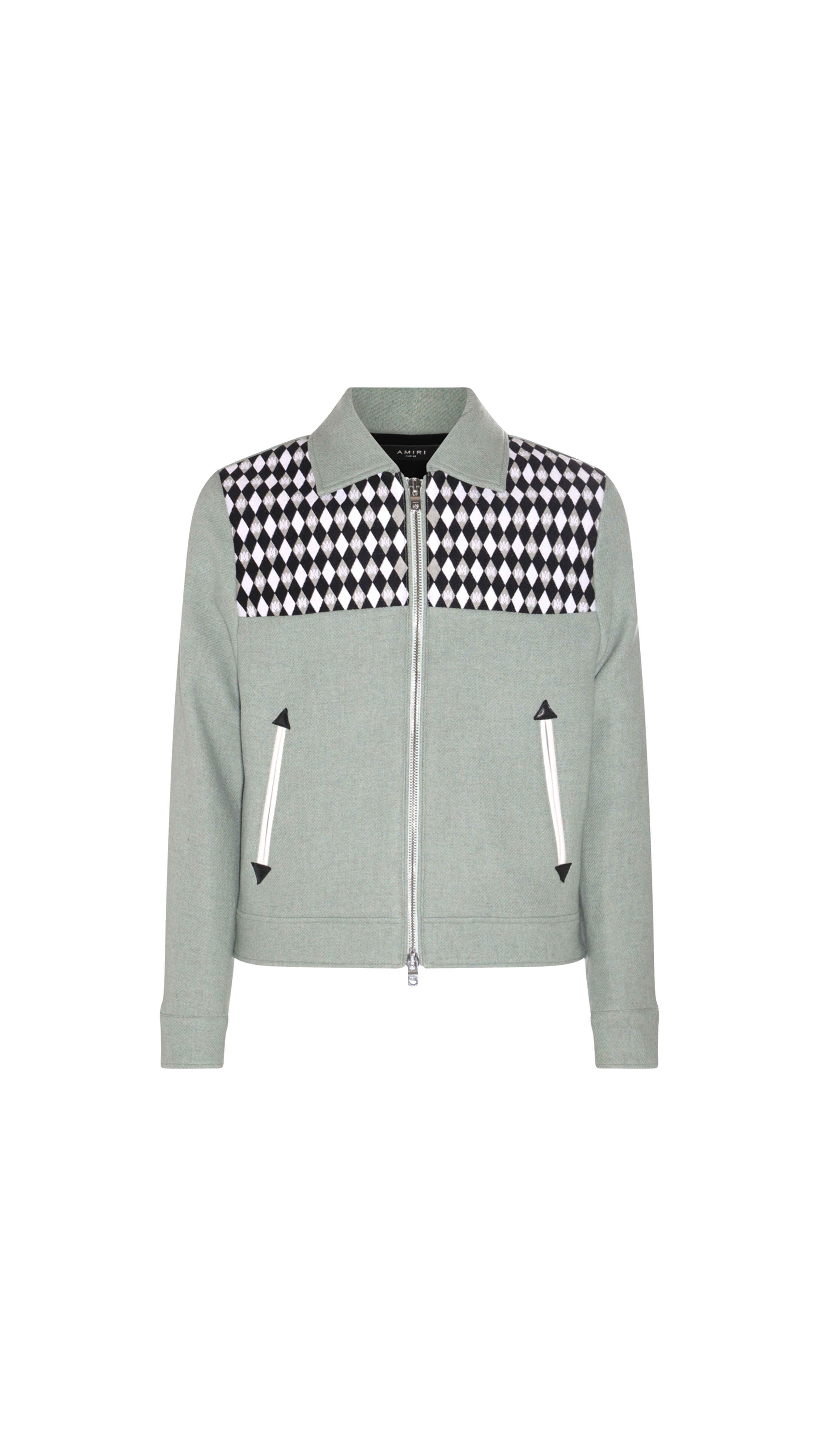 Wool Blend Diamond Embroidered Work Casual Jacket - Grey