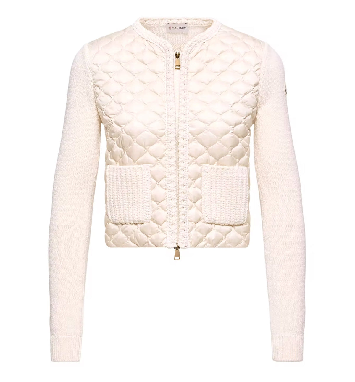 Geometric-Quilted Padded Zip-Up Cardigan