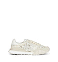 Beige And Chalk Lace And Calf Suede Low-Top Sneakers