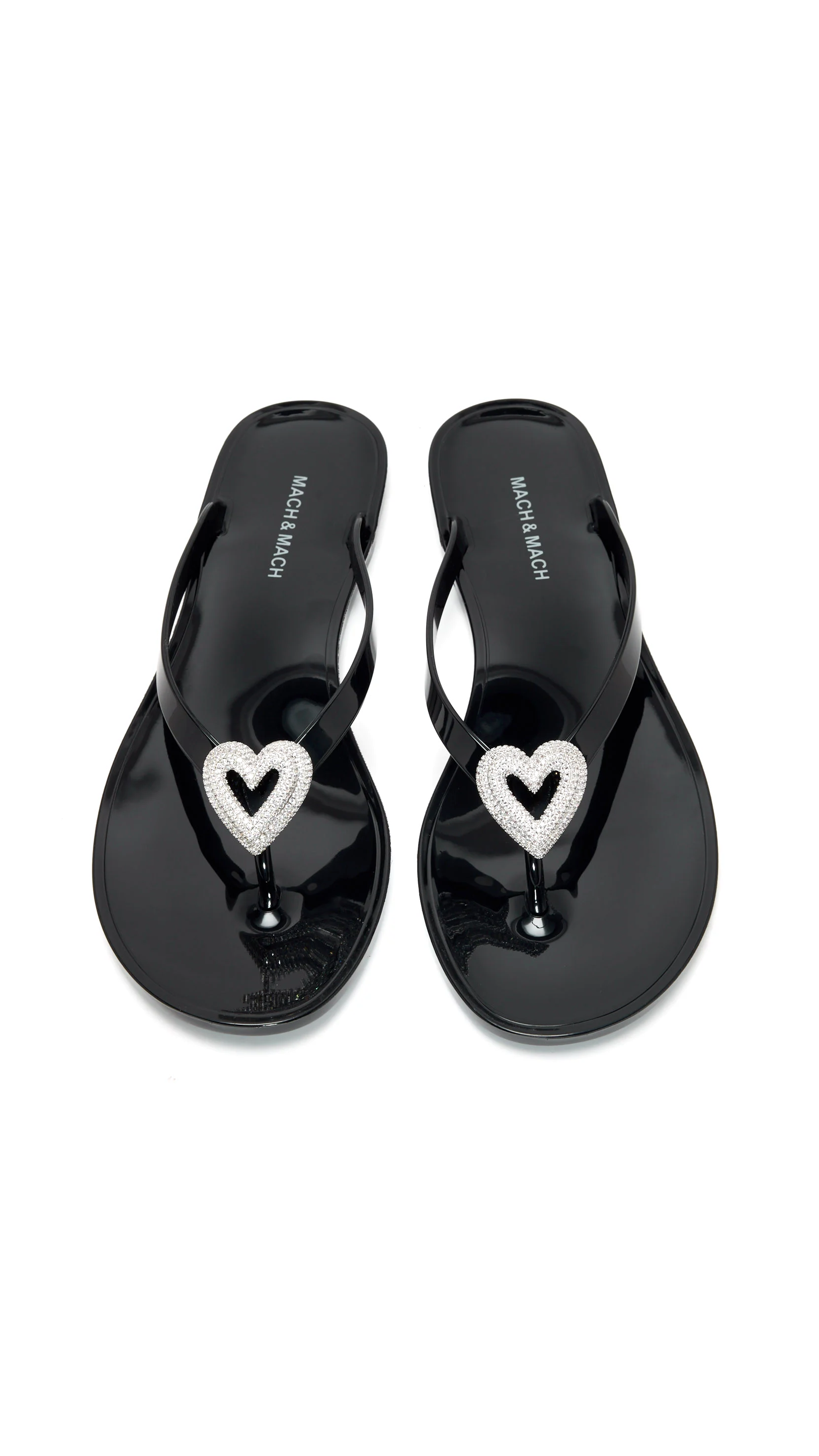 Double Heart Rubber Thong Sandals - Black