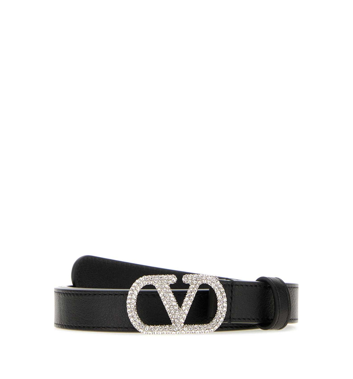 Leather Crystal VLogo Signature Belt