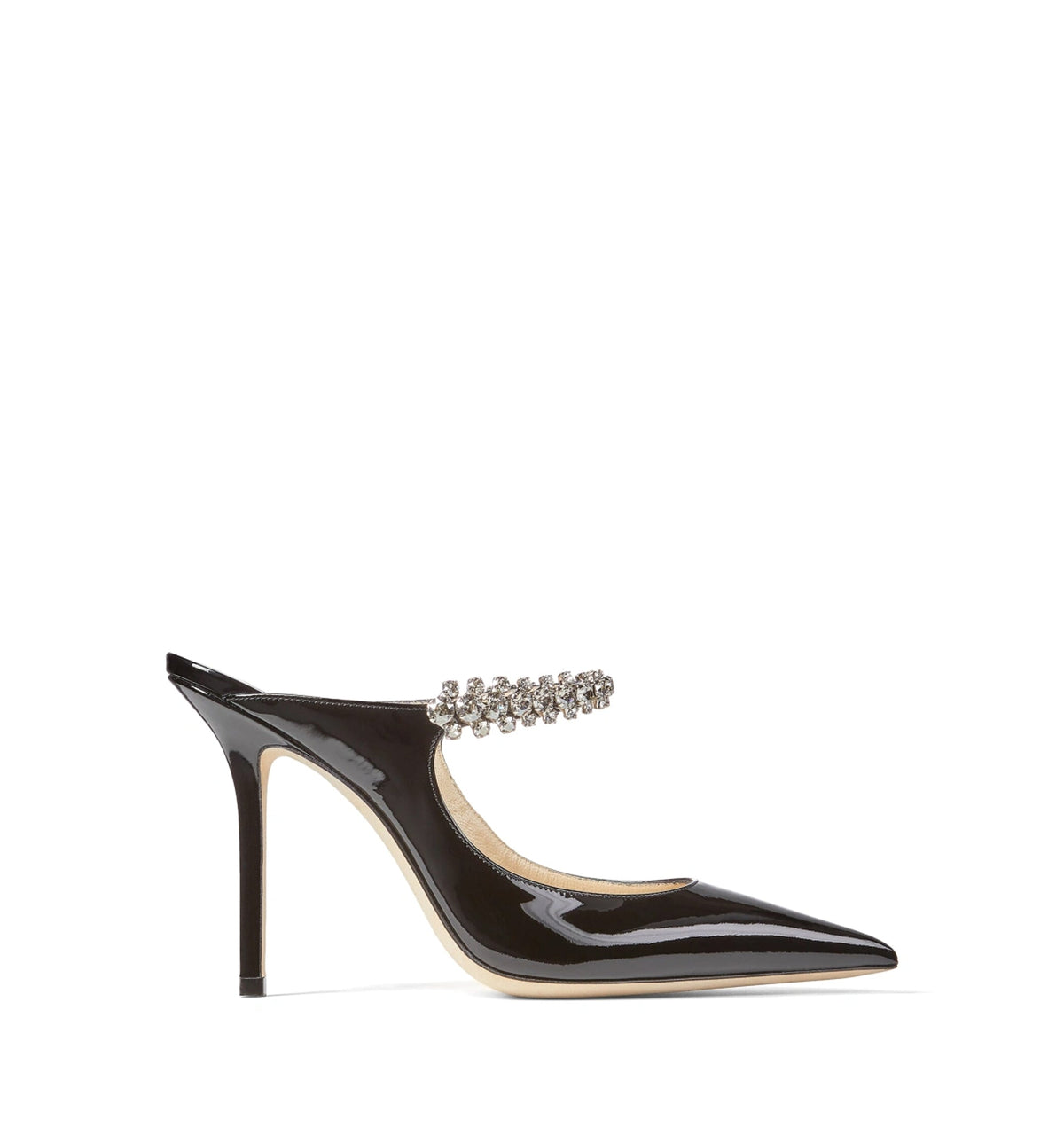 Bing 100 Black Patent Leather Mules With Crystal Strap