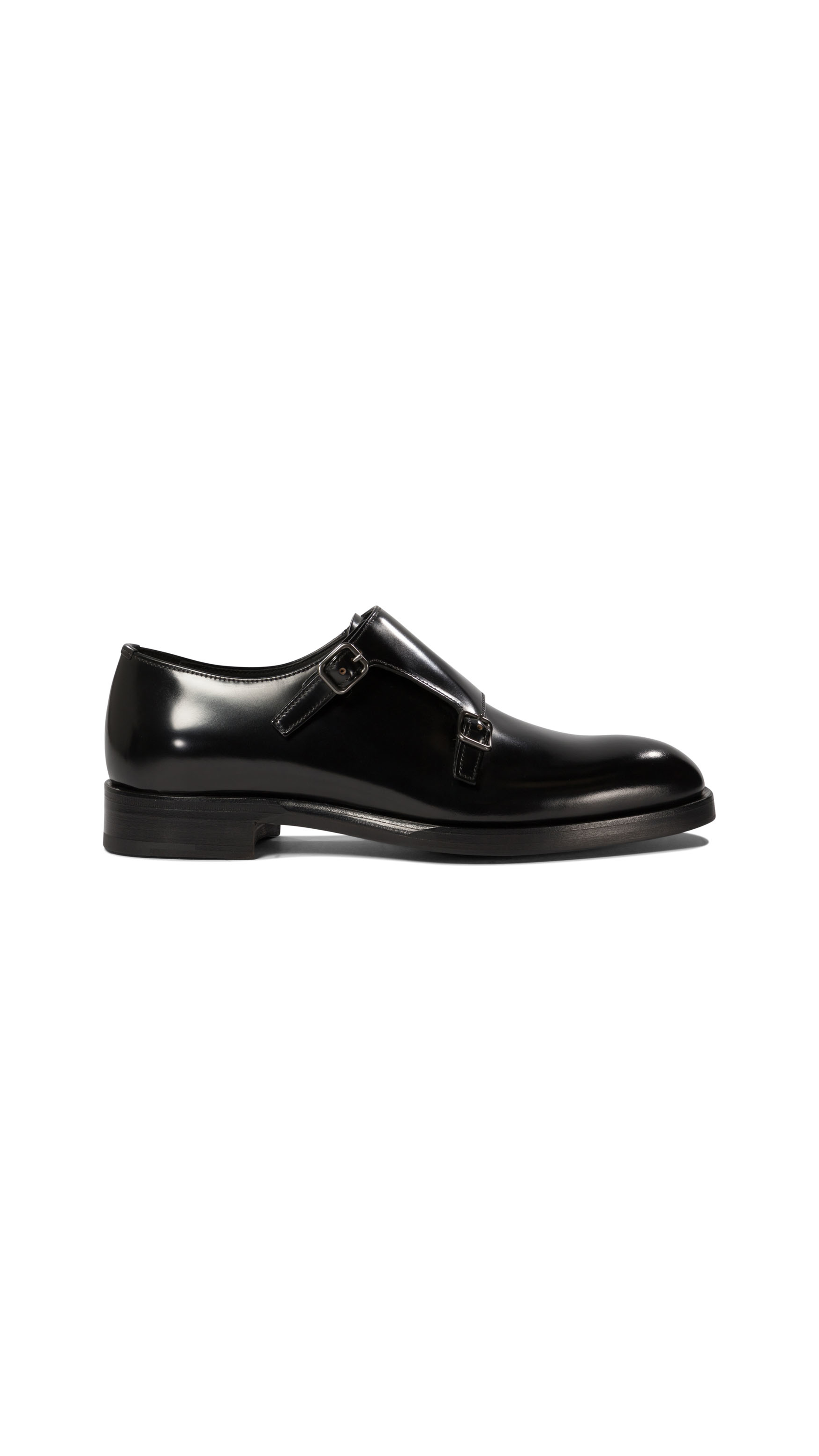 Double Strap Brushed Leather Derby - Black