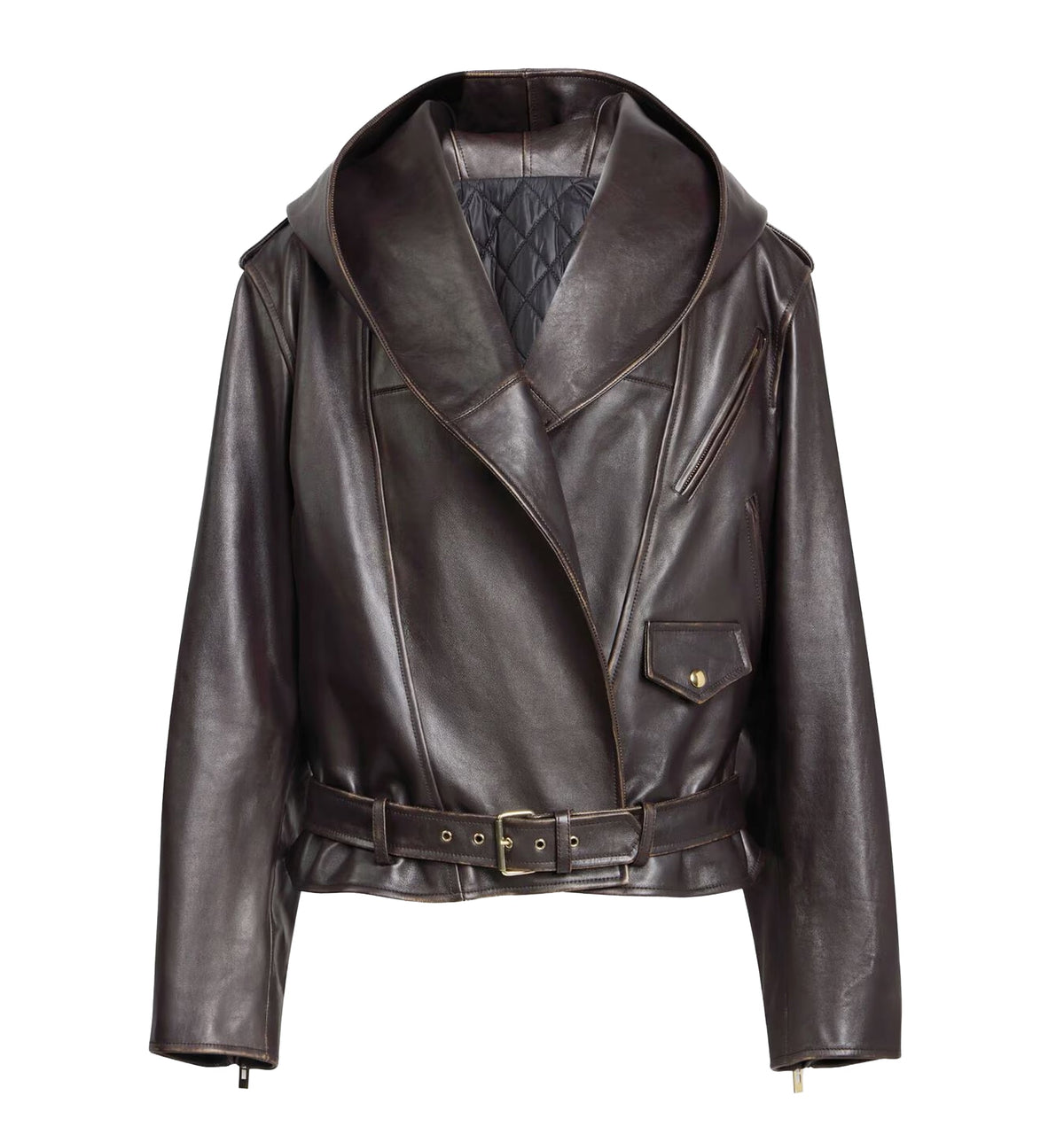 Leather Hooded Biker Jacket
