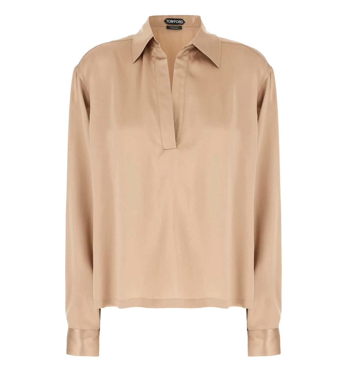 Peach-Feel Silk Satin Polo With Tonal Tf Embroidered Logo