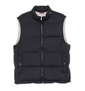 Lightweight techno fabric down vest with packable hood