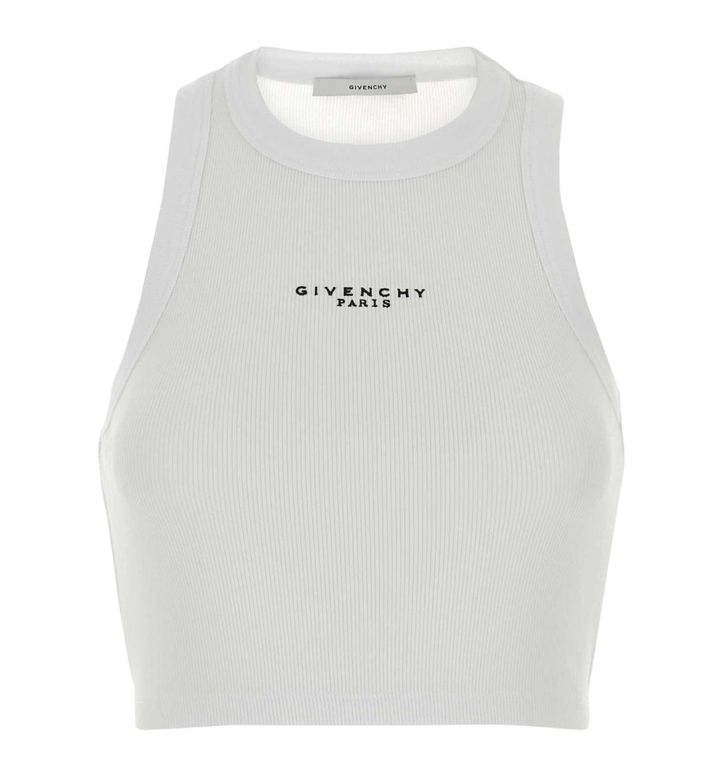 Cropped Tank Top In Cotton With GIVENCHY Paris Print