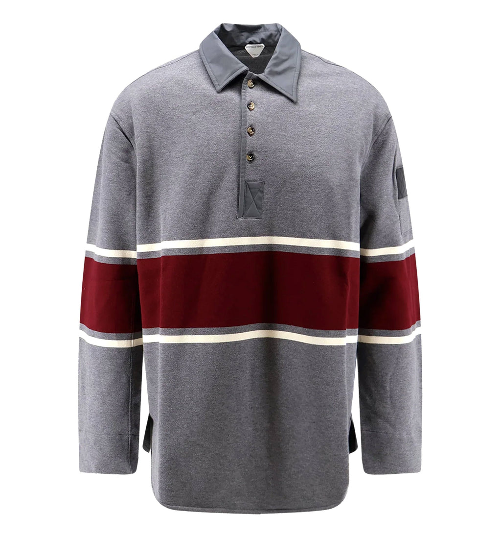 Oversized Two-Tone Striped Cotton Long-Sleeve Polo