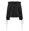 Off-the-shoulder top in washed silk satin