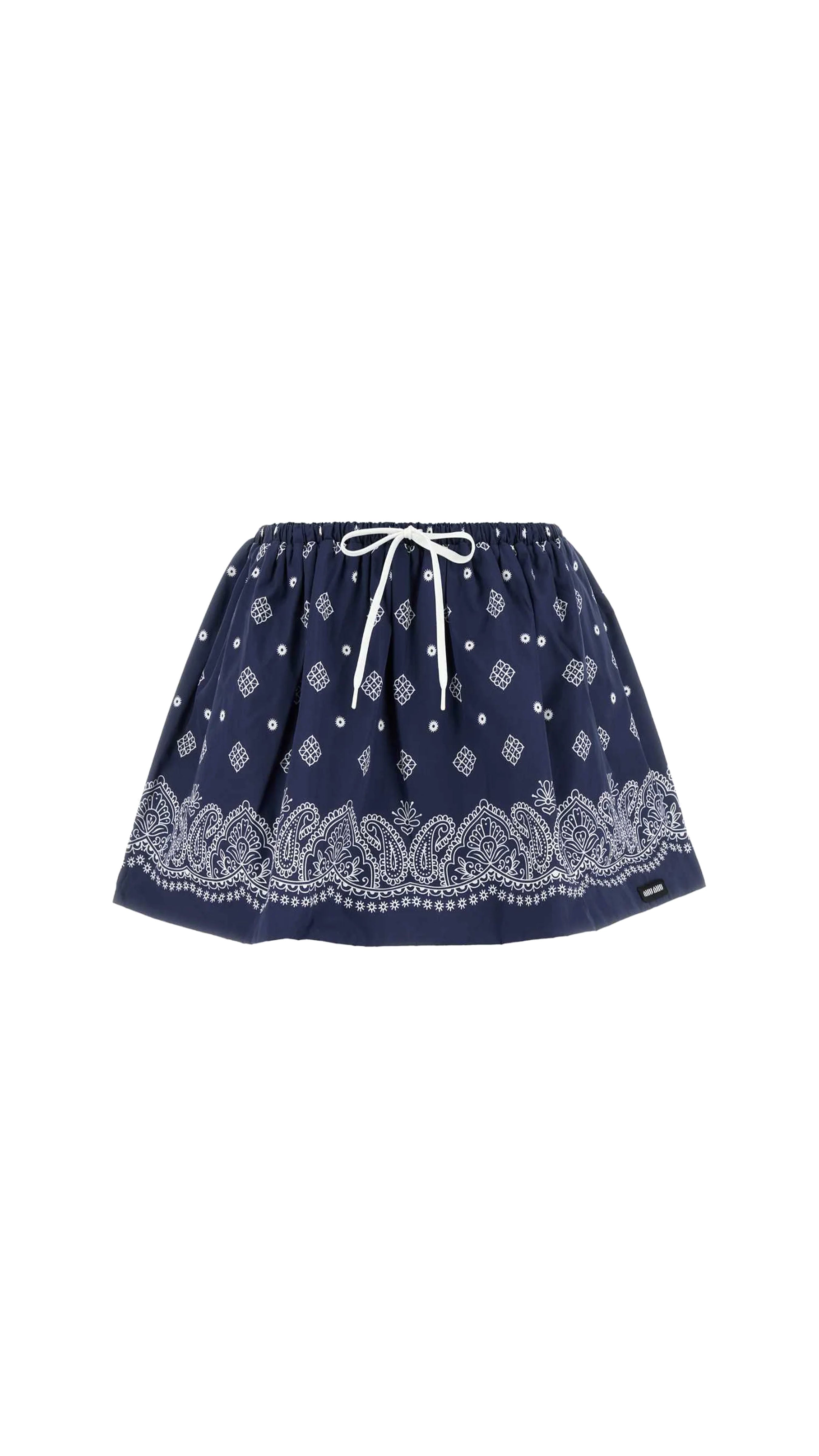 Paisley-Printed Drawstring Mini Skirt - Blue