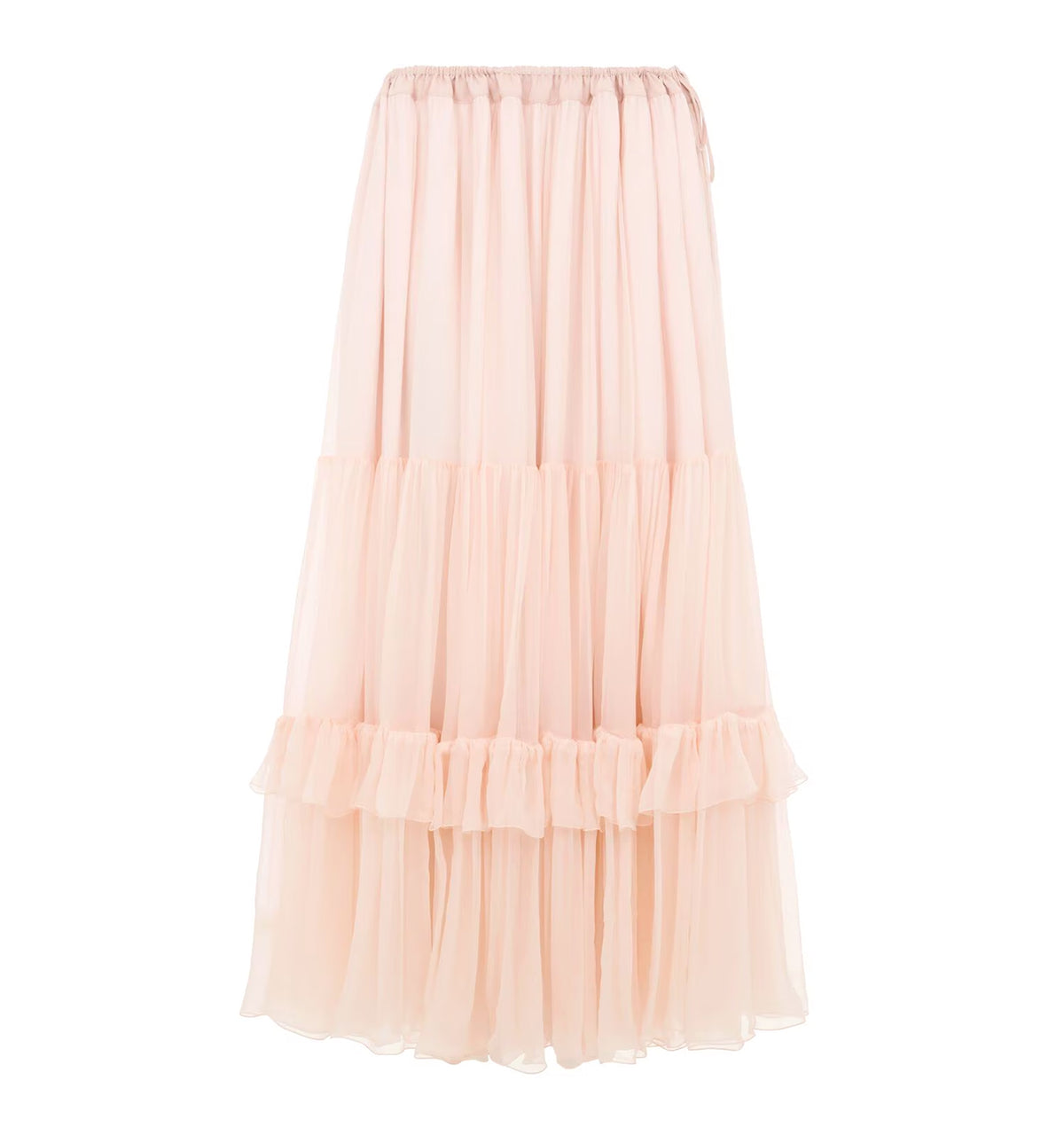 Ruffled long skirt in silk mousseline