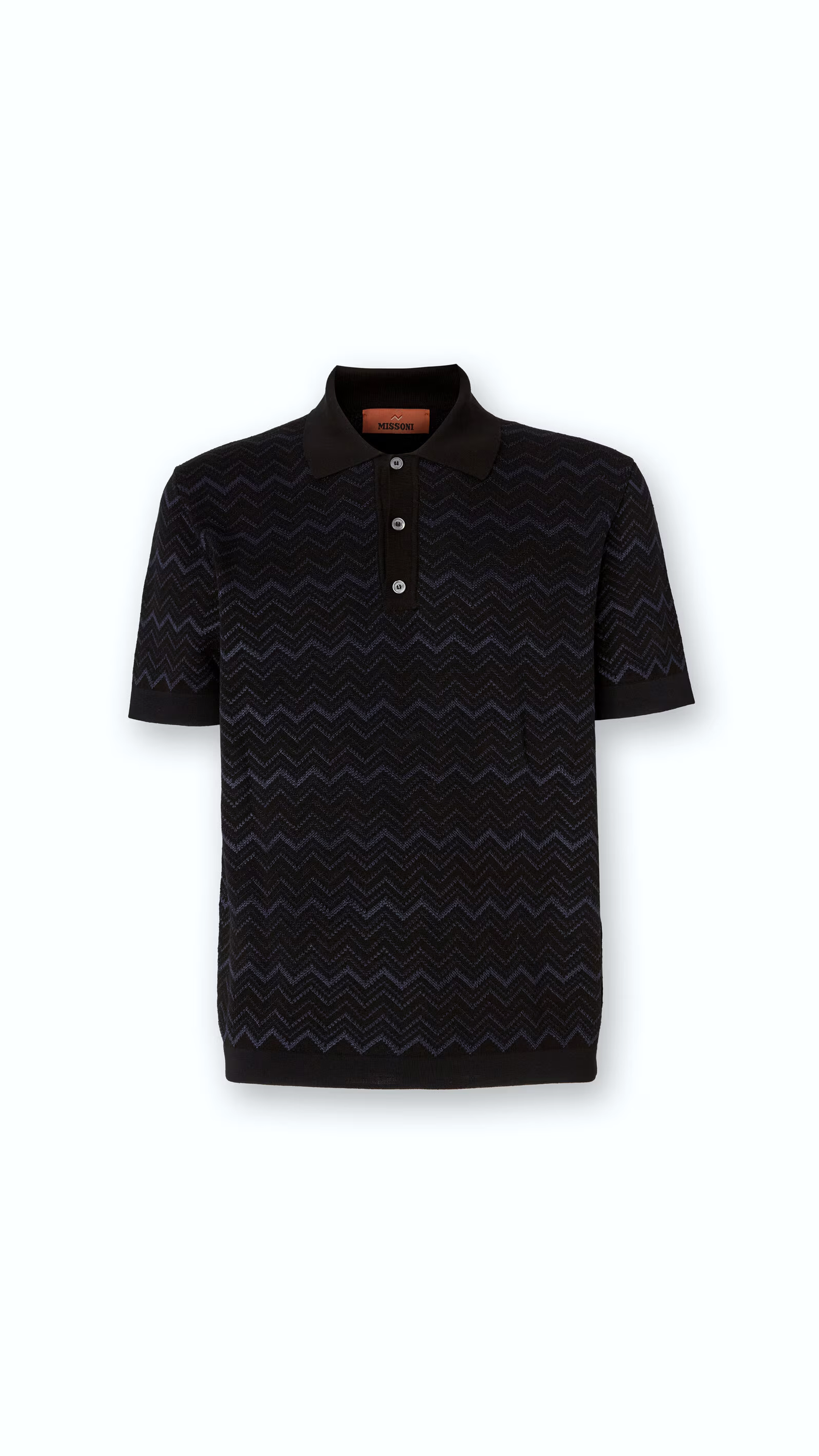 Knitted Polo Shirt In A Cotton And Viscose Blend Zigzag - Black & Blue