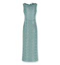 Long Mesh Cover-Up Dress with Zigzag Pattern, Sequins, and Cut-Out Detail