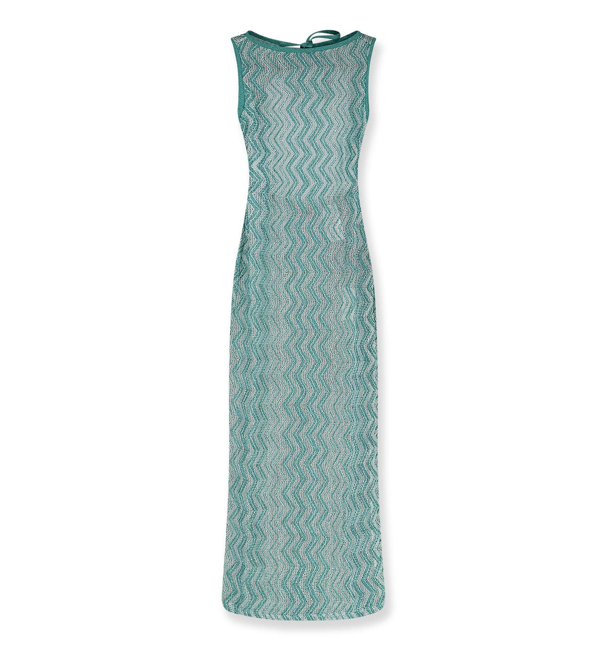 Long Mesh Cover-Up Dress with Zigzag Pattern, Sequins, and Cut-Out Detail