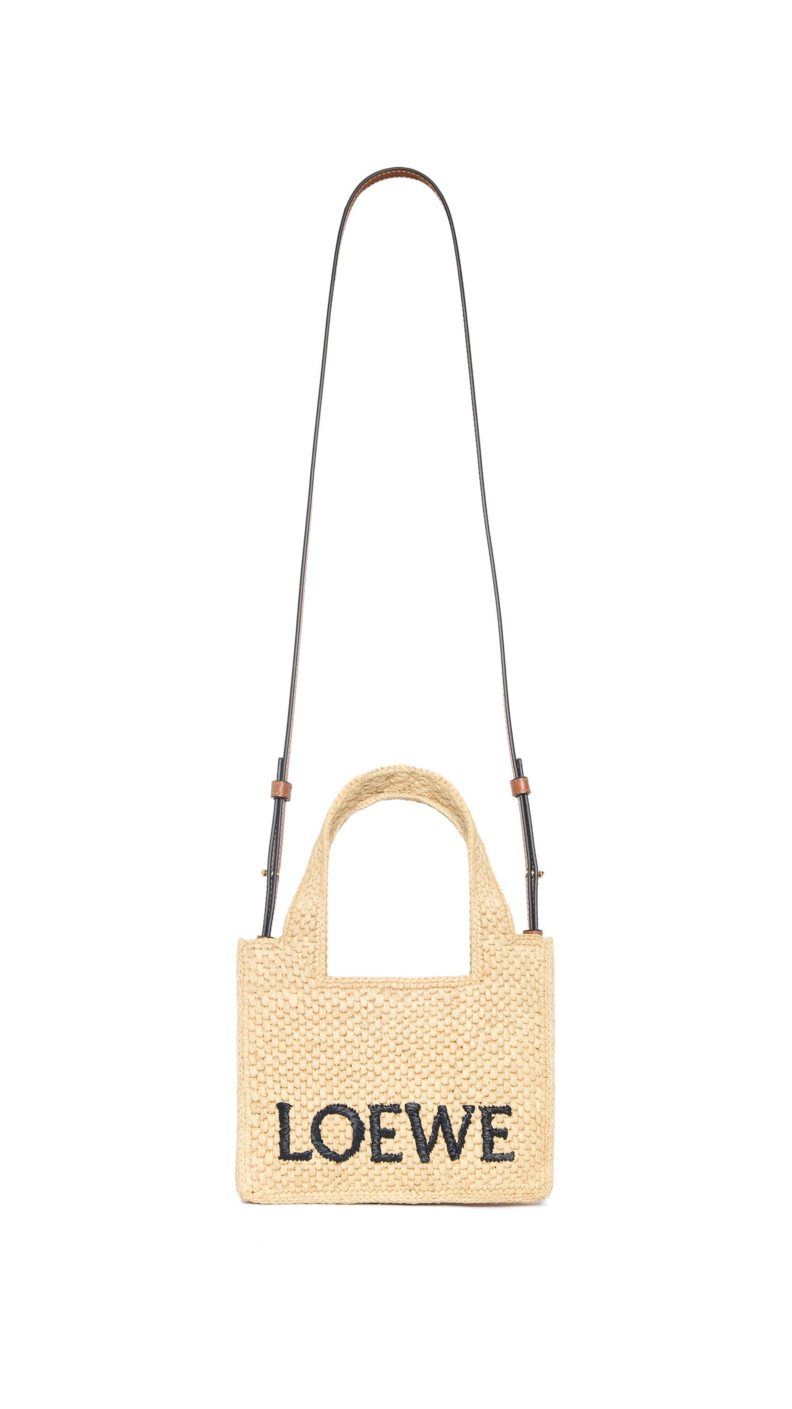 Mini Loewe Font Tote in Raffia - Natural