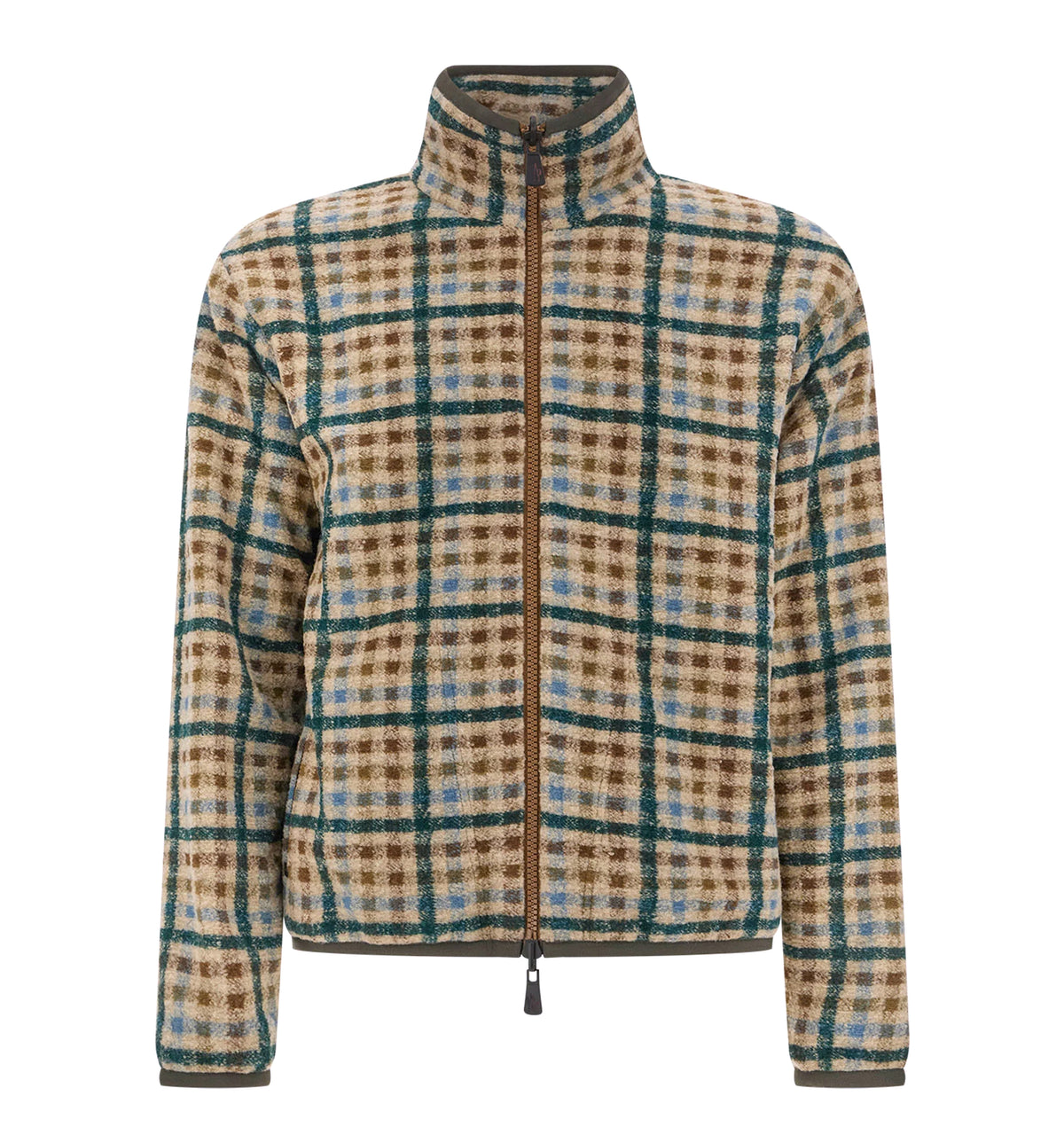 Check-Patterned Zip-Up Fleece Jacket