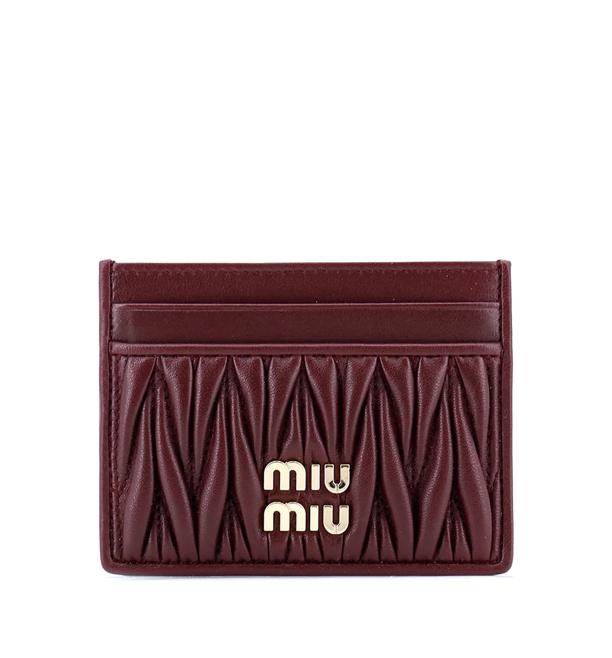Matelassé leather card holder with metal lettering logo